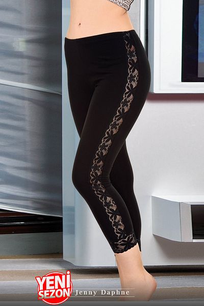 Jenny Daphne Colanți lungi eleganti cu detaliu din dantelă pe o dungă laterală Colanți eleganti pentru femei pentru mărimea 38-44 1014