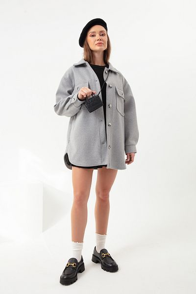 Lafaba Women's Gray Shirt Collar Pocket Shirt Coat