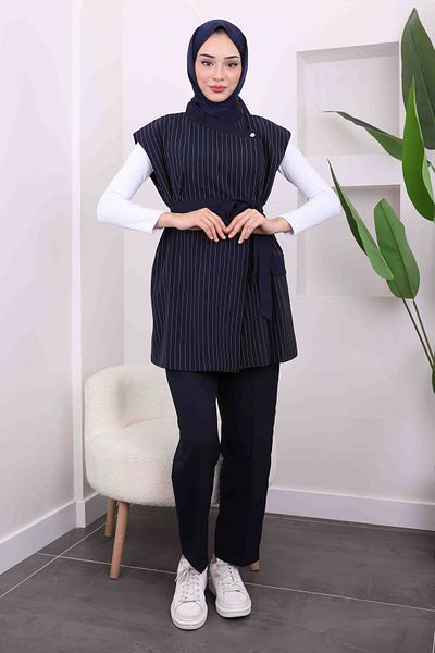 İmajButik Κοστούμι παντελόνι με ζώνη μέσης Navy Blue