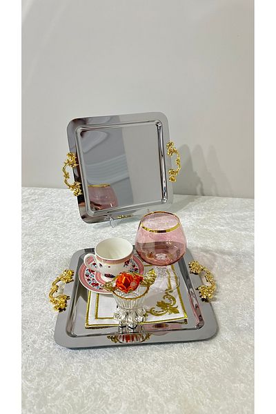 USD HOME Gold Color Single Snap Handle - Steel Square Coffee Presentation Tray, Detachable Handle
