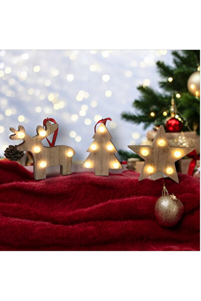 Çam Ağacı Led Işıklı 3'lü Set Geyik Yıldız Çamağacı