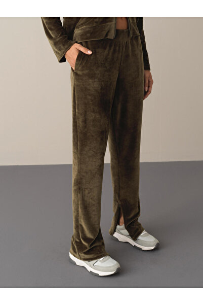 Xint Kadın Haki Esnek Dokulu Soft Kadife Sweat Pantolon
