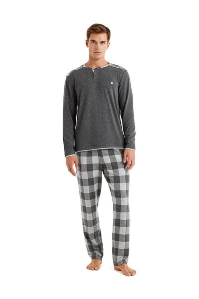 Blackspade Men's Long Sleeve Thermal Anthracite Pajamas Suit C2T0N6O04
