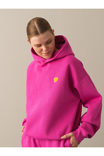 Xint Kadın Fuşya Pamuk Dokulu Oversize Sweatshirt