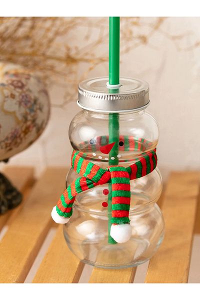 LC Waikiki Lcw Home 2-Piece Christmas Themed Glass Cup with Straw and Lid