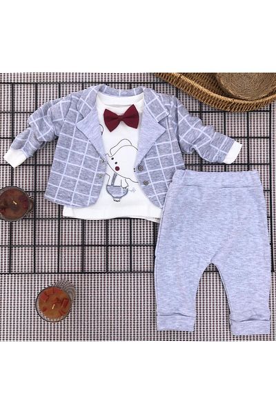 tinitins Baby Boy Square Cardigan with Bow Tie 3-Piece Set
