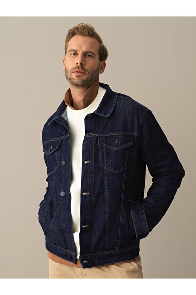 Xint Erkek Lacivert Pamuk Dokulu Regular Fit Denim Ceket