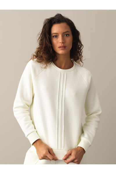 Xint Kadın Ekru Pamuk Dokulu Regular Fit Sweatshirt
