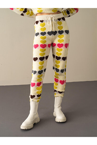 Xint Kadın Sarı Yumuşak Dokulu Regular Fit Triko Pantolon