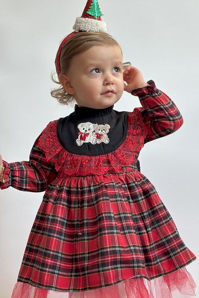 ALYRA Baby Girl Dress with Red Lace and Bow Tulle - Gingham New Year Christmas Tutu