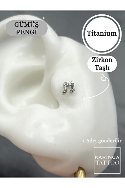 Karınca Piercing Müzik Nota Minimal Titanyum Taşlı Piercing Premium Forward Helix Flat Conch Burun Kulak Tragus Küpe