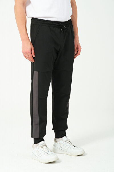 mmetalic Ανδρικό μαύρο παντελόνι με κανονική εφαρμογή, κανονική εφαρμογή, άνετο Jogger φούτερ με τσέπες