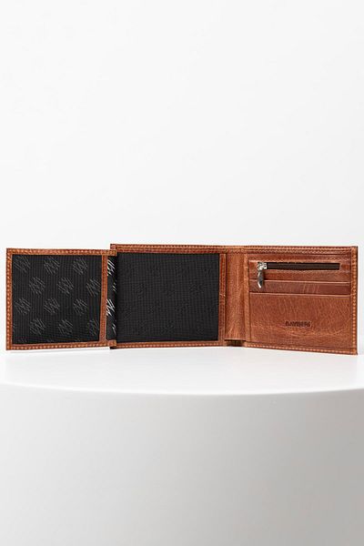 BAYDERİ Linmo Zippered Horizontal Genuine Leather Men's Wallet with Coin Tank