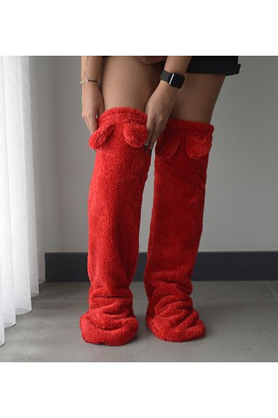 Özgüner Oyuncak Pabtex Eared Plush Socks over the Knee Room Socks Winter Sleeping Socks, Long Socks