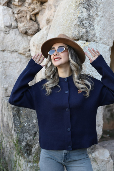 bytugcekaya Синій стандартний розмір кардиган з принтом Тедді