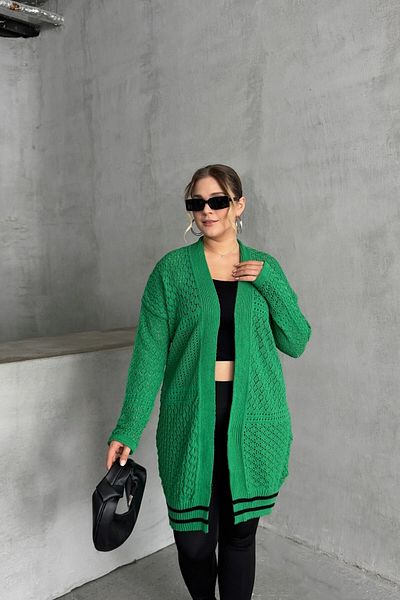 Stil Diva Plus Size Long Sleeve Long Lace Cardigan Without Closure Front 302325