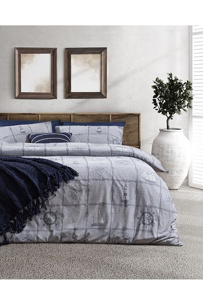 Madame Coco Ethretate Double Cotton Jacquard Duvet Cover Set - Navy Blue
