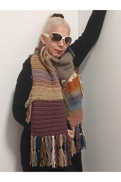 Firuze Hediyelik وشاح بوهيمي كاجوال محبوك يدويًا، وشاح، شال للرقبة