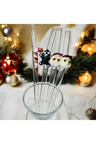 nazarboncuğu Christmas Themed Glass Straw Set of 6 and 4