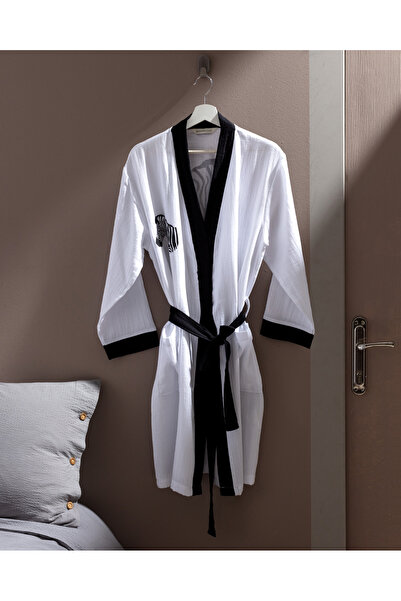 Madame Coco Женски халат Zelda Muslin 100% памук - черен/бял