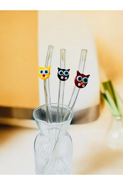 nazarboncuğu Set of 3 Cat Glass Pipettes