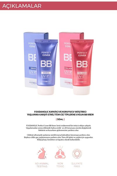 FOODAHOLIC Perfect Cover BB Cream SPF41 - Pa Collagen and Snail Mucin Korea, UVA/UVB Protection 50ml
