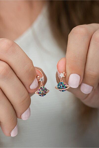 Nereze 925 Ayar Mix Taşlı Gezegen Küpe Kadın Gümüş Küpe