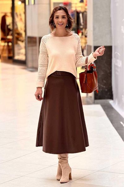 Nevin Kaya Moda Кафява кожена пола