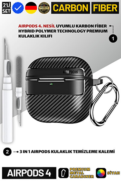 EWEC İkili Set | 4. Nesil Uyumlu Karbon Fiber Premium Kulaklık Kılıfı ve 3 in...