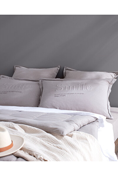 Madame Coco Bobigny Çift Kişilik Pamuklu SuperSoft Comforter Set - Gri