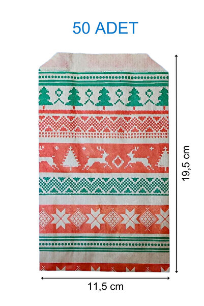 Azazgelsin Desenli Yılbaşı Hediye Kese Kağıdı, Kraft 11,5x20 Cm - 50 Adet