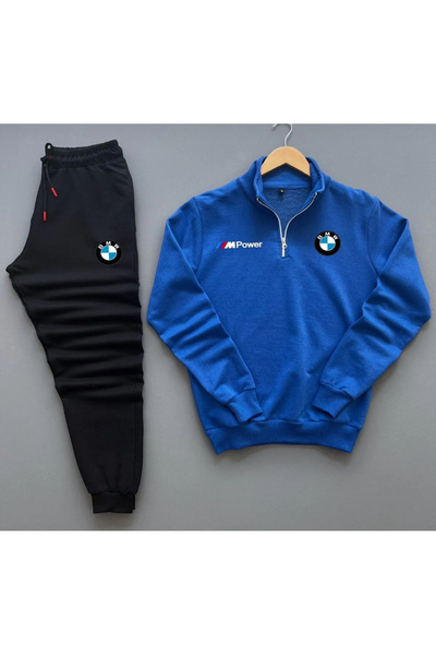 Genel Markalar Unisex Bmw M Power Baskılı Yarım Fermuarlı Sweatshirt-Eşofman Altı Set