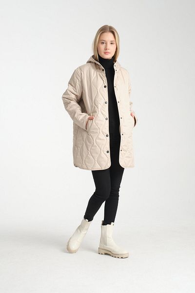 Wise Women's Hooded Oversize Quilted Fabric Chain Patterned Coat