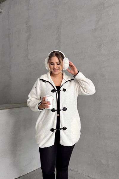 Stil Diva Plus Size Long Sleeve Plush Coat with Front Closure Pocket 301816