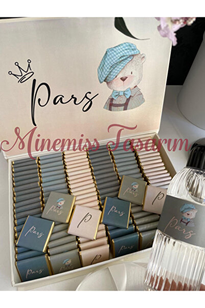 Minemiss Tasarım Kutulu İsme Özel Tasarımlı Kız-Erkek Bebek Çikolatası 100 Ad...