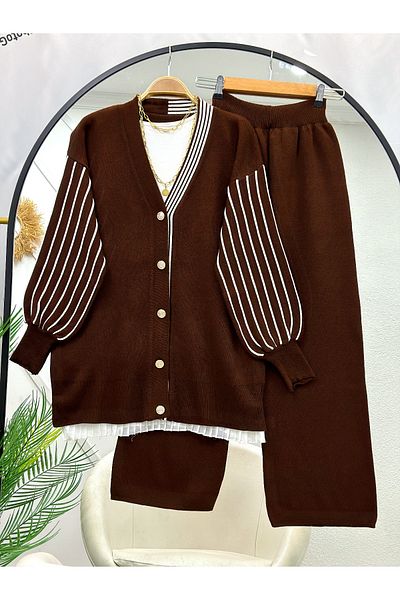 İPEK TUTUŞ Women's Sleeve Striped Knitwear Set