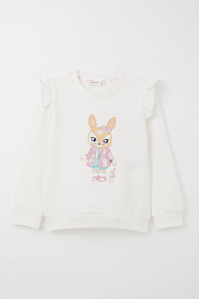 Breeze 3-8 Years Old Girl's Tracksuit Set - Cute Bunny Print, Ecru