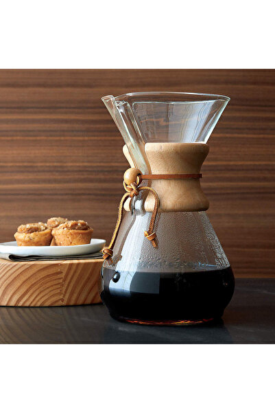 Chemex 6- ماكينة صنع القهوة مع حامل أكواب وياقة خشبية، تصميم عملي