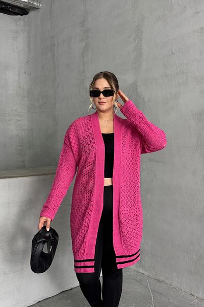 Stil Diva Plus Size Long Sleeve Long Lace Cardigan Without Closure Front 302324