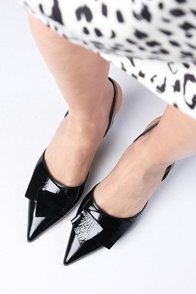 Mio Gusto Josephine Genuine Patent Leather Black Color Open Back Women's Heeled Shoes