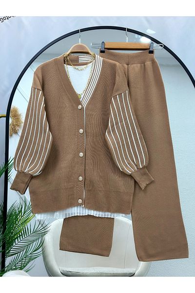 İPEK TUTUŞ Women's Sleeve Striped Knitwear Set