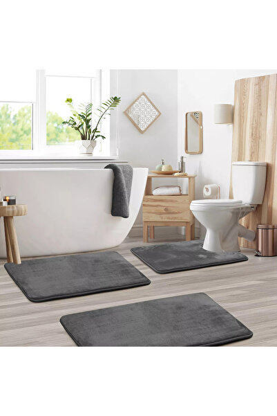 LİNOS HOME 3'lü Banyo Paspas Seti Klozet Önü Peluş Yumuşacık Yıkanabilir Antr...
