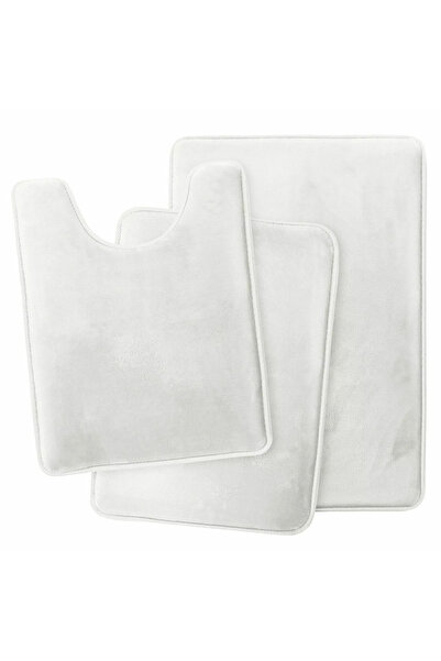 LİNOS HOME Σετ 3 χαλάκια μπάνιου Τουαλέτα Μπροστινή Λούτρινη Μαλακή Λευκή Πλένεται (50x80-40x60-40x50)
