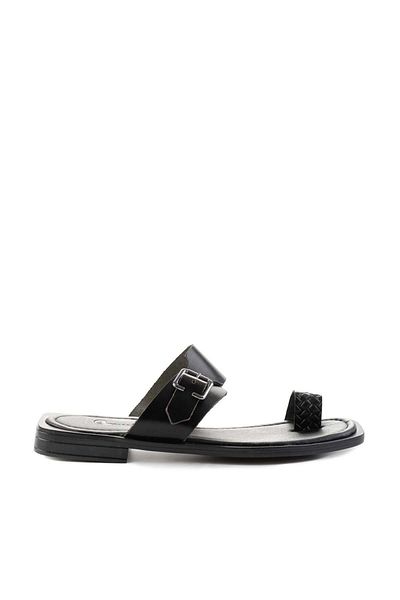 Bambi Black Genuine Leather Women's Slippers K 04908063103