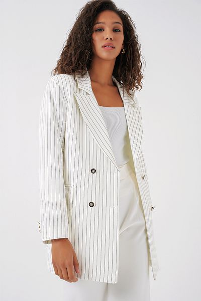 Bigdart Γυναικείο Μπουφάν Blazer Λευκό με Διπλό Κουμπιά 0699