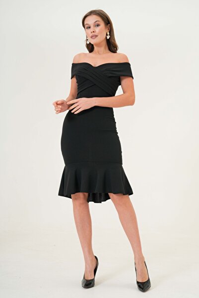 vuvutasarım Γυναικείο βραδινό φόρεμα αποφοίτησης Emr-086 με γιακά με επένδυση σε μαύρο σταυρό