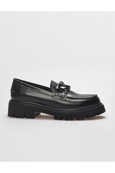 Cabani Genuine Leather Black Opening Buckle Women's Casual Shoes