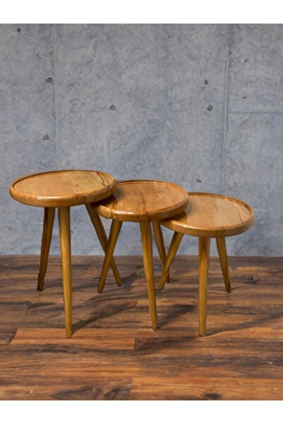 Kaya Mobilya Ahşap Zigon Sehpa 3'lü Doğal Ahşap Renk