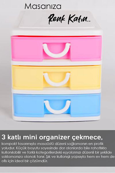 Meleni Home Organizator de birou cu 3 niveluri cu sertar - Organizator de birou de dimensiuni mini Accesorii pentru sertar Cutie de bijuterii