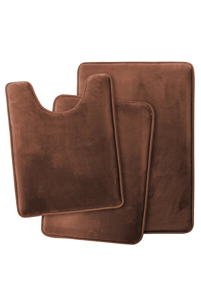 LİNOS HOME Σετ 3 καφέ πατάκια μπάνιου - βελούδινο μαλακό, πλενόμενο μπροστινό κάθισμα τουαλέτας (50x80-40x60-40x50)